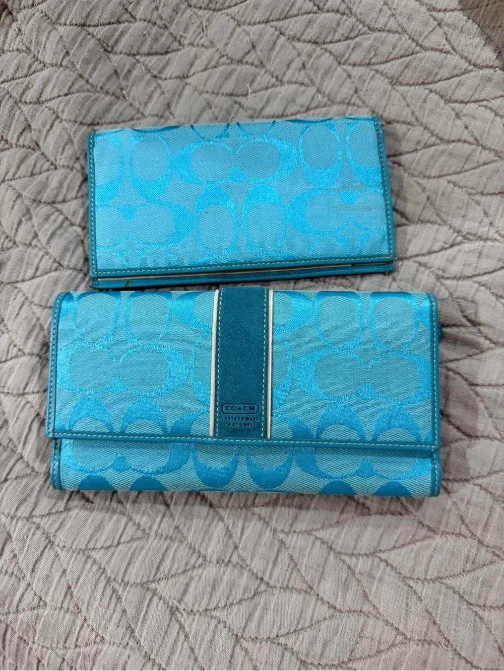 Coach Turquoise Signature Continental Wallet Set Y2K - Picture 1 of 7